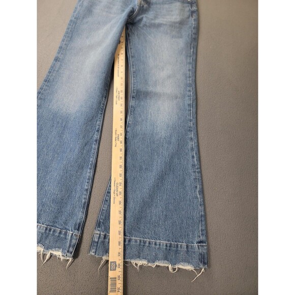 Express 70s Flare Jeans Womens 6R Blue Mid Rise Cotton Distressed Hem - Picture 2 of 14